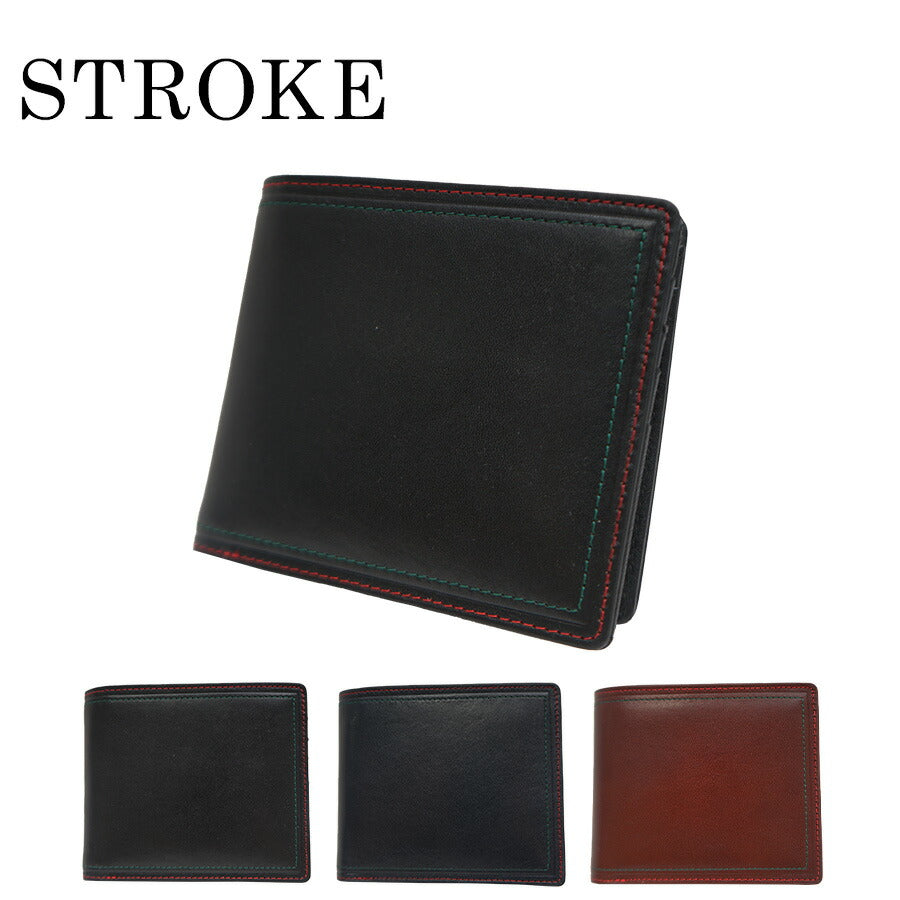 【STOROKE】760-702 二つ折り財布 折り財布 さいふ サイフ コンパクト 小さめ 便利 ストローク ブラック ネイビー チョコ  メンズ かっこいい おしゃれ 使いやすい 普段使い 牛革 父の日 敬老の日