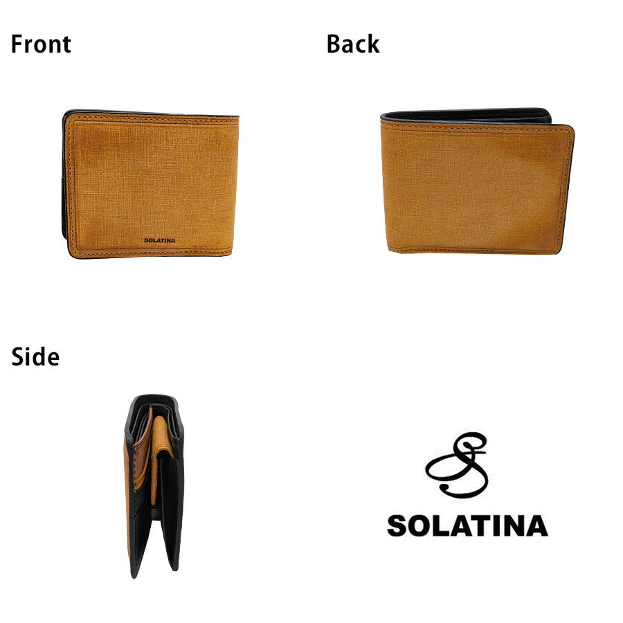 SOLATINA sw-70013 二つ折り財布 財布 さいふ サイフ ウォレット 普段使い 使いやすい 牛革 レザー イタリアンレザー メンズ プレゼント ギフト ブラック