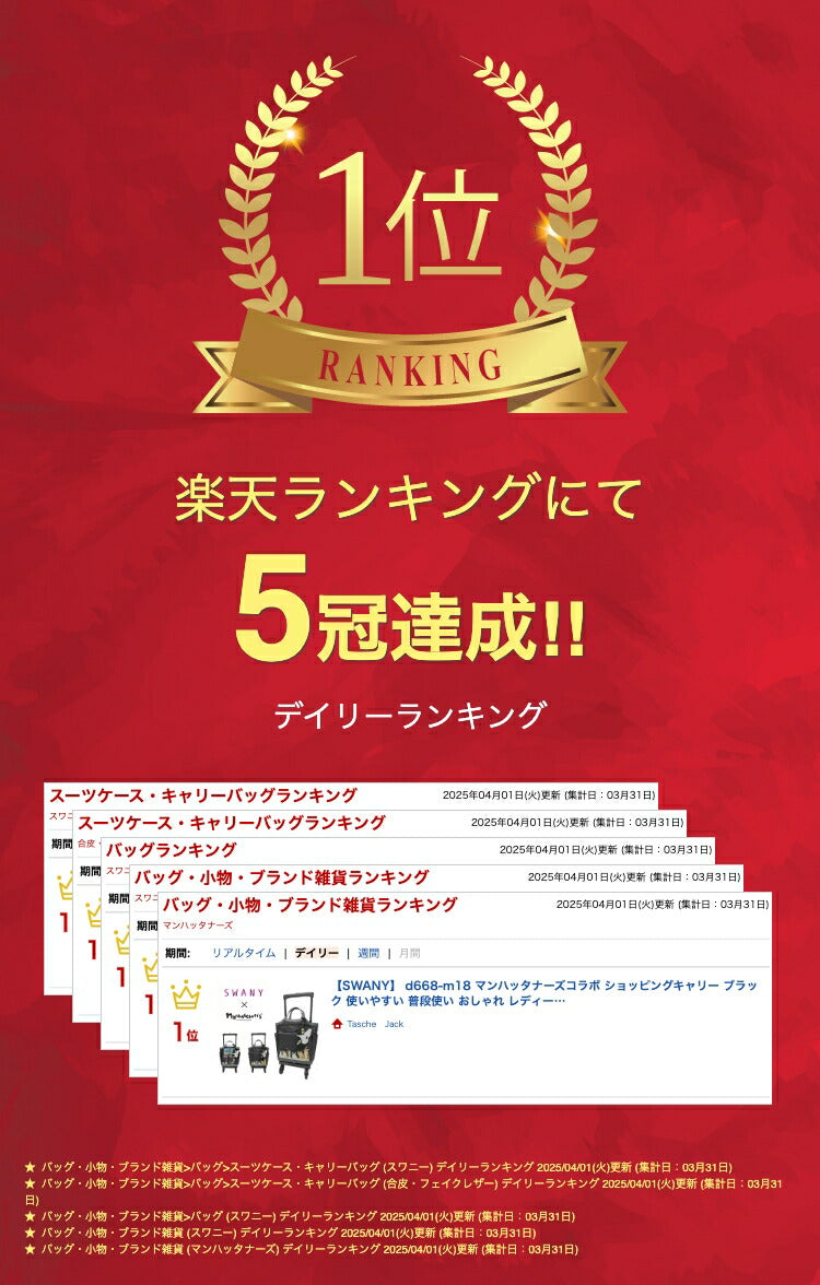 【SWANY】 d668-m18 マンハッタナーズコラボ ショッピングキャリー ブラック 使いやすい 普段使い おしゃれ レディース プレゼント ギフト 母の日 敬老の日