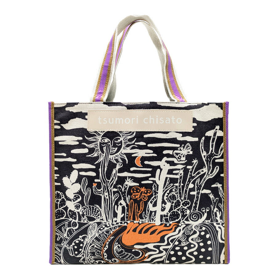 【tsumori chisato CARRY】 50786 サボテンと太陽トートバッグL 日本製 サブバッグ ミニバッグ かばん かわいい おしゃれ レディース 母の日 ギフト ブラック