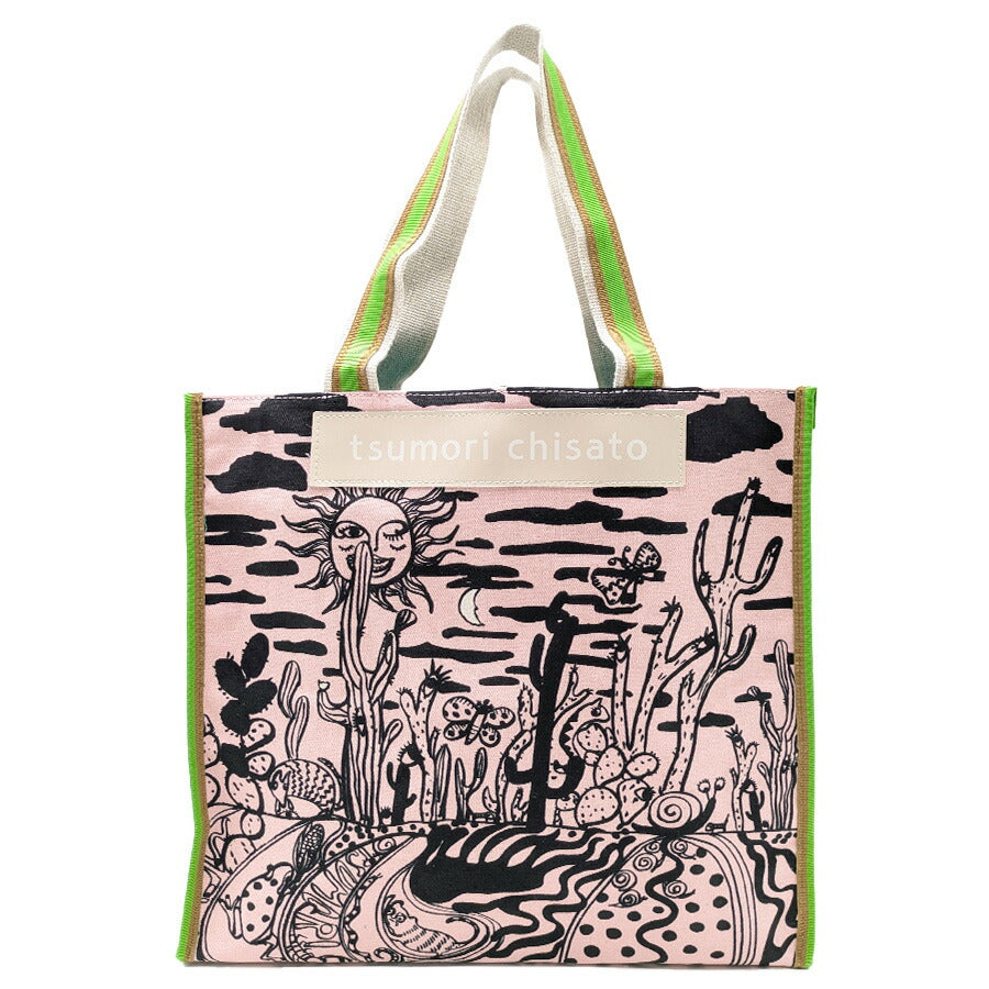 【tsumori chisato CARRY】 50786 サボテンと太陽トートバッグL 日本製 サブバッグ ミニバッグ かばん かわいい おしゃれ レディース 母の日 ギフト ブラック