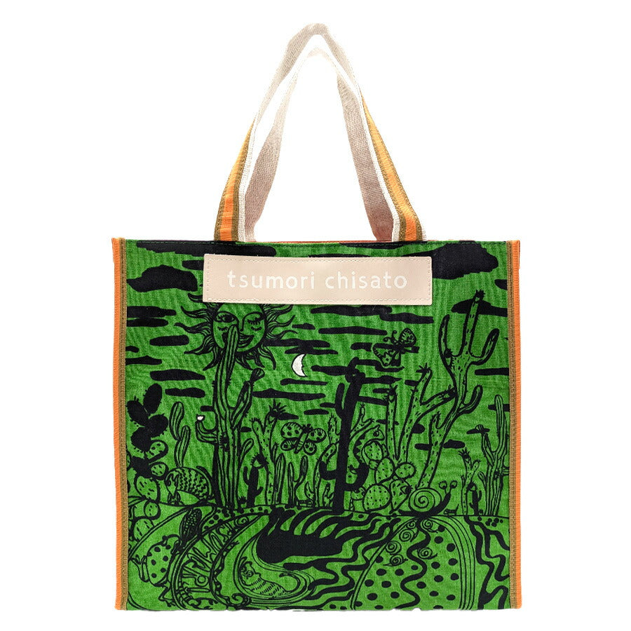 【tsumori chisato CARRY】 50786 サボテンと太陽トートバッグL 日本製 サブバッグ ミニバッグ かばん かわいい おしゃれ レディース 母の日 ギフト ブラック