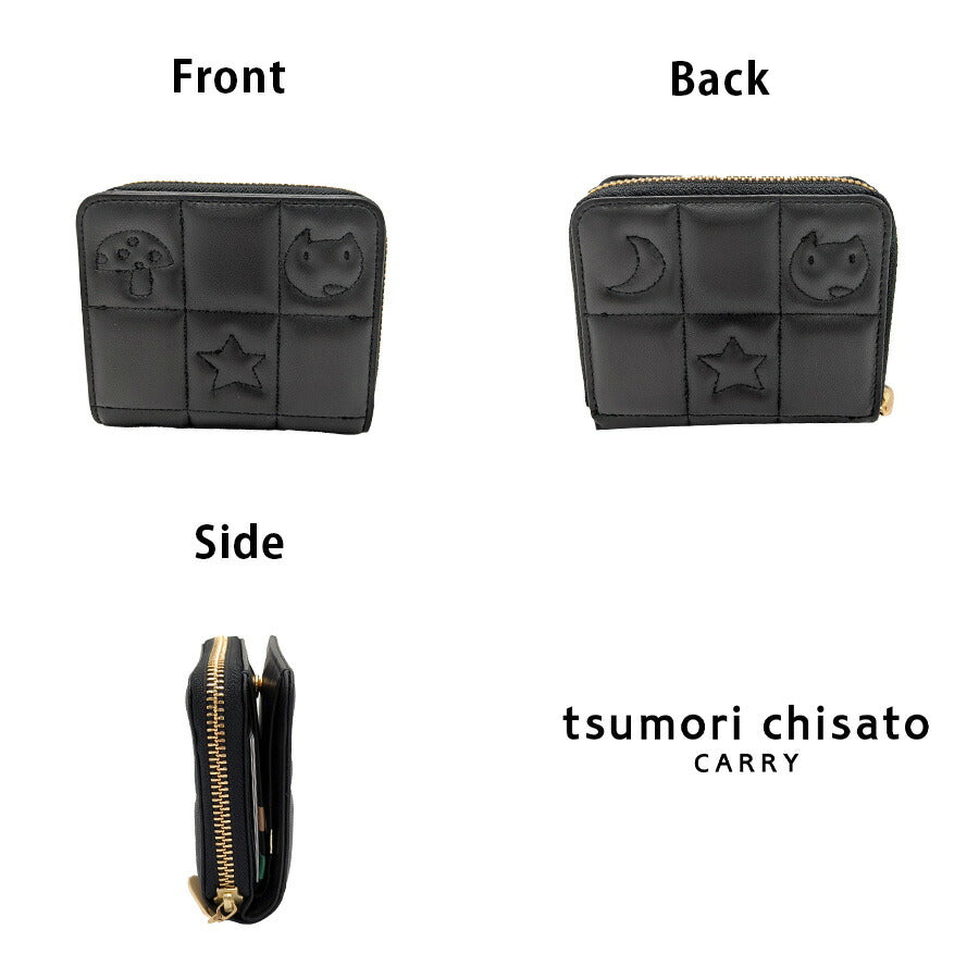 【tsumori chisato CARRY】57821 ネコキルティング 折り財布 財布 さいふ サイフ ウォレット 日本製 普段使い レディース ギフト プレゼント ブラック 母の日