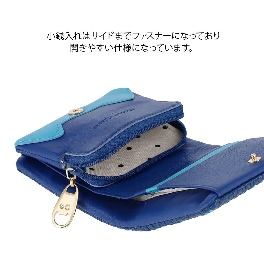【tsumori chisato CARRY】 57890 エンボスメッシュ 2つ折り財布 ネコステッチ ウォレット サイフ レディース プレゼント ギフト 母の日 敬老の日 ピンク 日本製