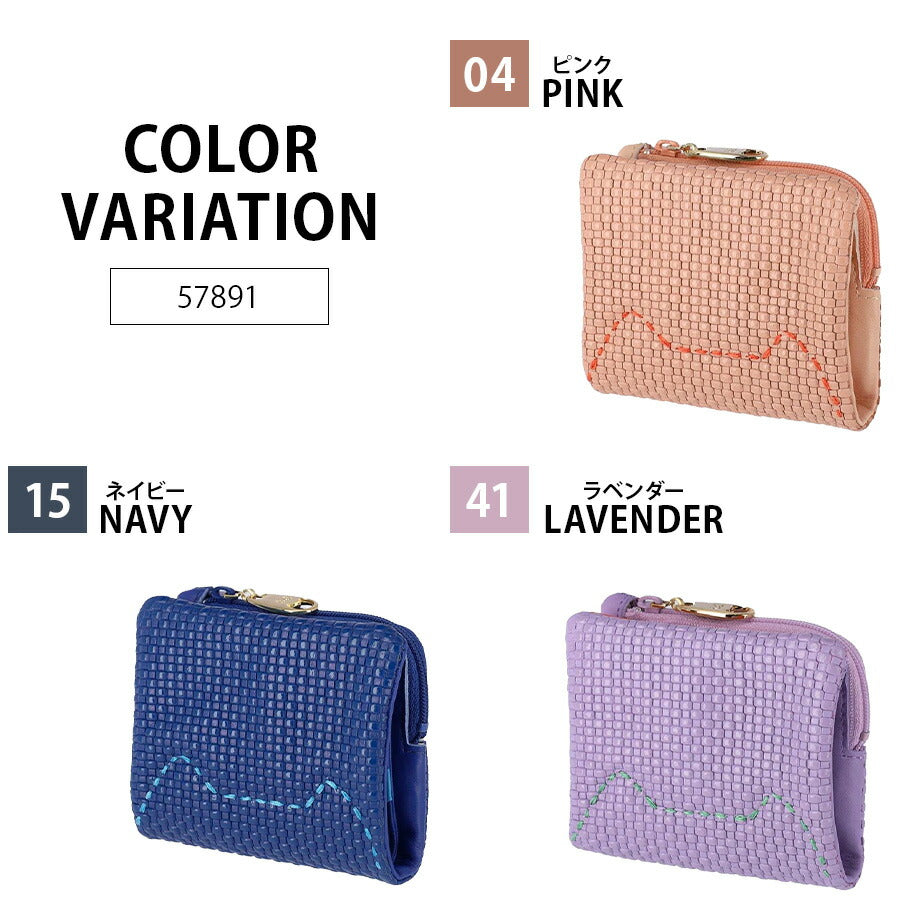 【tsumori chisato CARRY】 57891 エンボスメッシュ 2つ折り財布 ネコステッチ ウォレット サイフ レディース プレゼント ギフト 母の日 敬老の日 ピンク 日本製