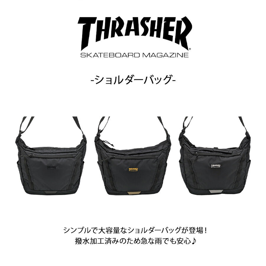 THRASHER thr314 ショルダーバッグ 斜め掛け 斜め掛けバッグ 大容量 軽量 撥水 かばん 普段使い ユニセックス レディース メンズ プレゼント ギフト ブラック