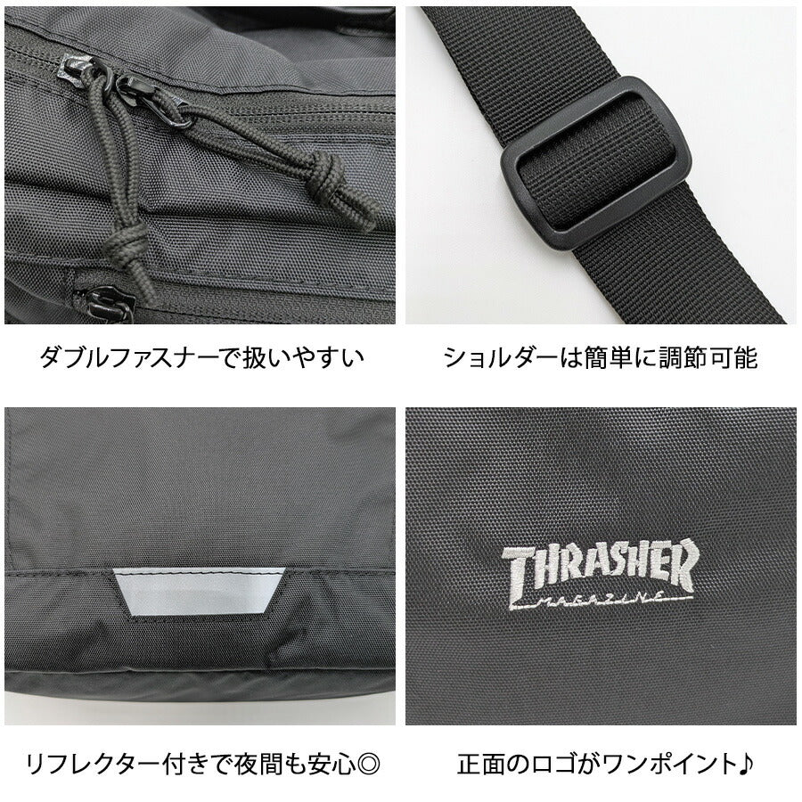 THRASHER thr314 ショルダーバッグ 斜め掛け 斜め掛けバッグ 大容量 軽量 撥水 かばん 普段使い ユニセックス レディース メンズ プレゼント ギフト ブラック