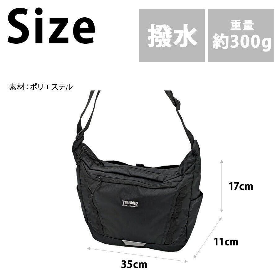 THRASHER thr314 ショルダーバッグ 斜め掛け 斜め掛けバッグ 大容量 軽量 撥水 かばん 普段使い ユニセックス レディース メンズ プレゼント ギフト ブラック