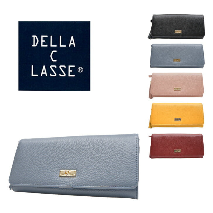 【SNSで話題のレザーケアクリームプレゼント中！】【DELLA C LASSE】デラクラッセ xh-1007 本革 長財布 タッセル シュリンク型押し 上質 牛革 かぶせ 2段 ホ小銭入れ カード入れ ポケット お札入れ ブラック シンプル ギフト プレゼント 贈り物 collonil コロニル