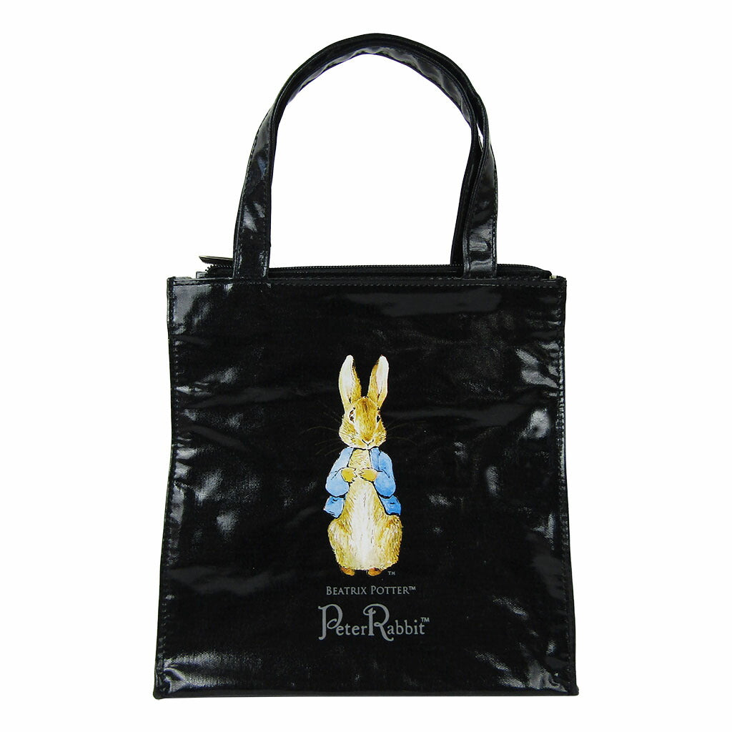 【PETER RABBIT】 0624 スクエア型ハンドバッグS サブバッグ トートバッグ 手持ち うさぎ 軽量 かわいい 自立可能 ピーターラビット ギフト プレゼント ブラック