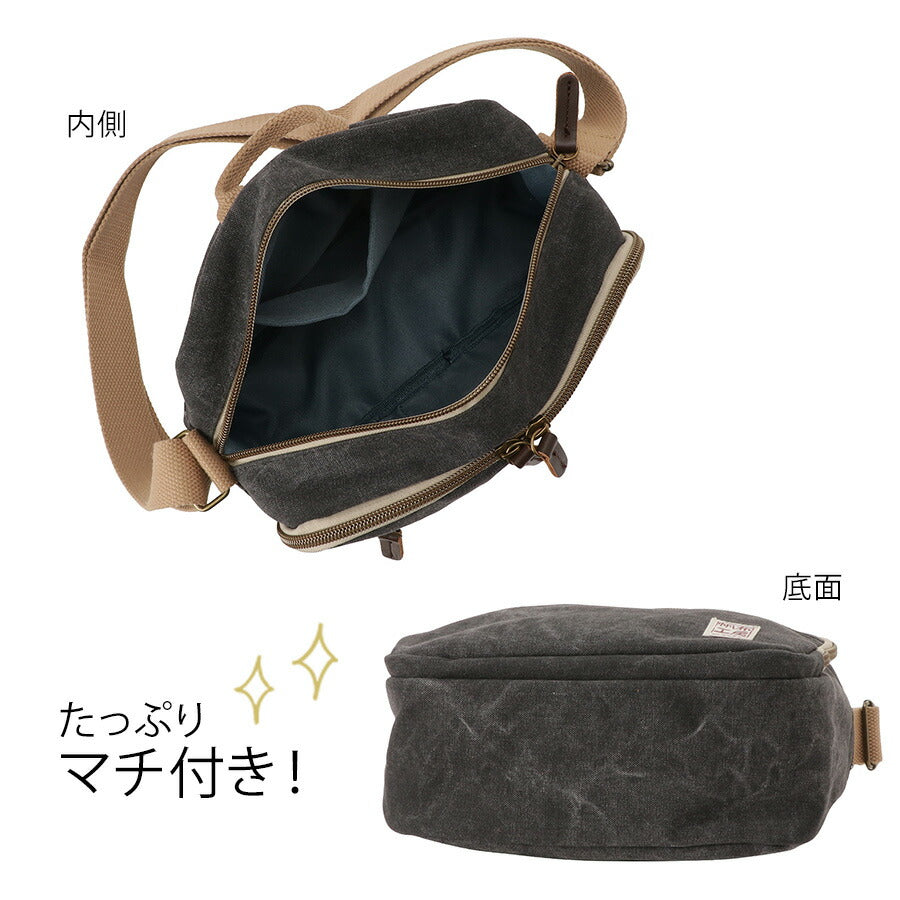 【帆布工房】3X05 ストロールシリーズ ショルダーバッグ はんぷこうぼう ハンプ 綿 コットン 斜め掛け スクエア バッグ カバン カーキ ブラック ネイビー ベージュ ミリタリー ユニセックス プレゼント 持ち手 付き