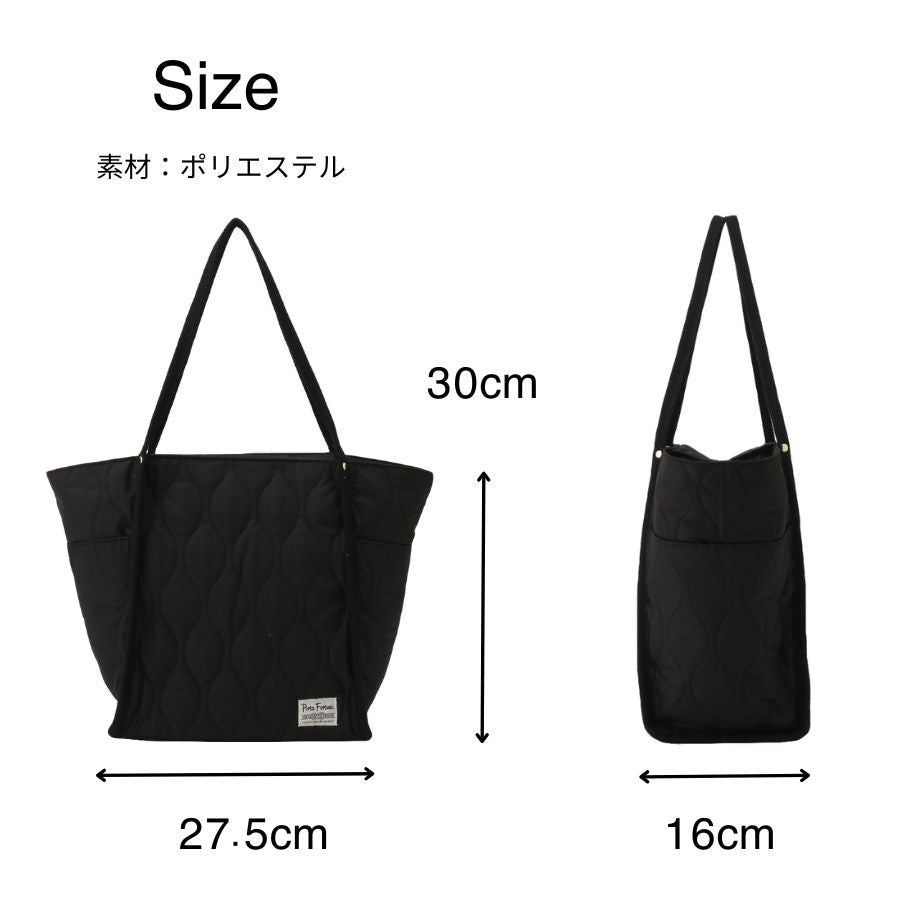 【Porta Fortuna】 4486 キルトトートバッグ かばん バッグ 手持ち お出かけ 日常 普段使い 使いやすい 便利 ユニセックス プレゼント ギフト ブラック