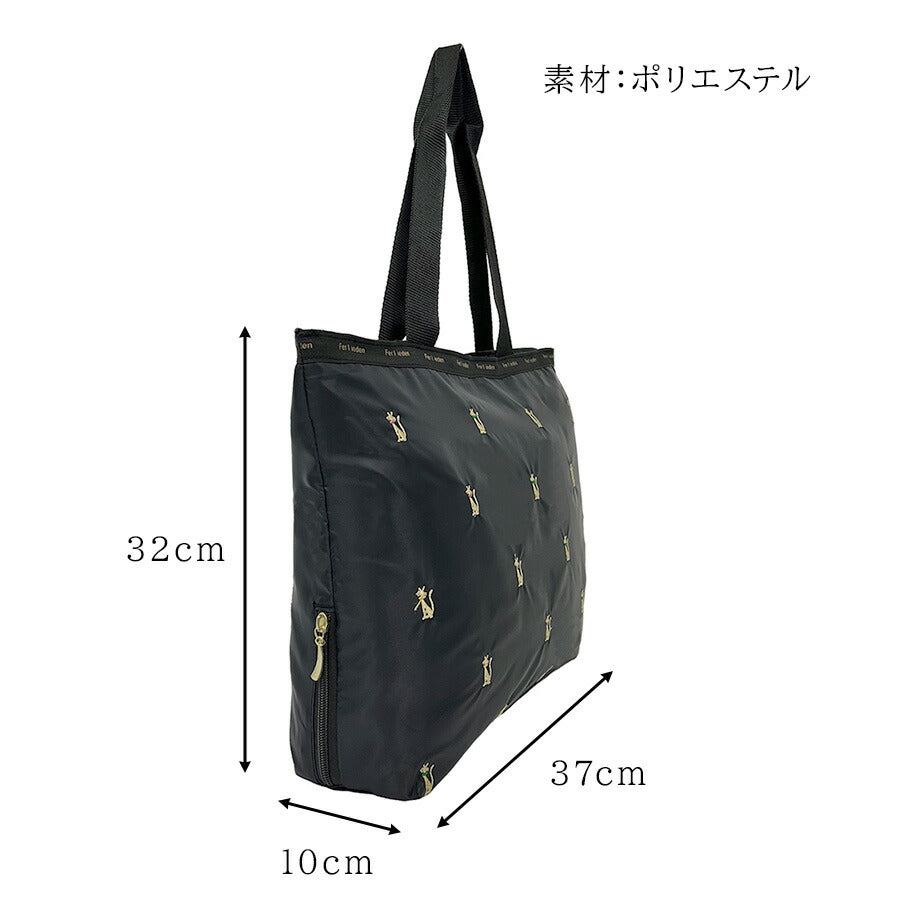 【Ferlieden】4917 4794 刺繍 横型トートバッグ フェアリーデン ししゅう 猫 花 かわいい ポイント おしゃれ プレゼント プチギフト 軽量 軽い ブラック レディース 母の日 敬老の日 誕生日 記念日 使いやすい ポケット