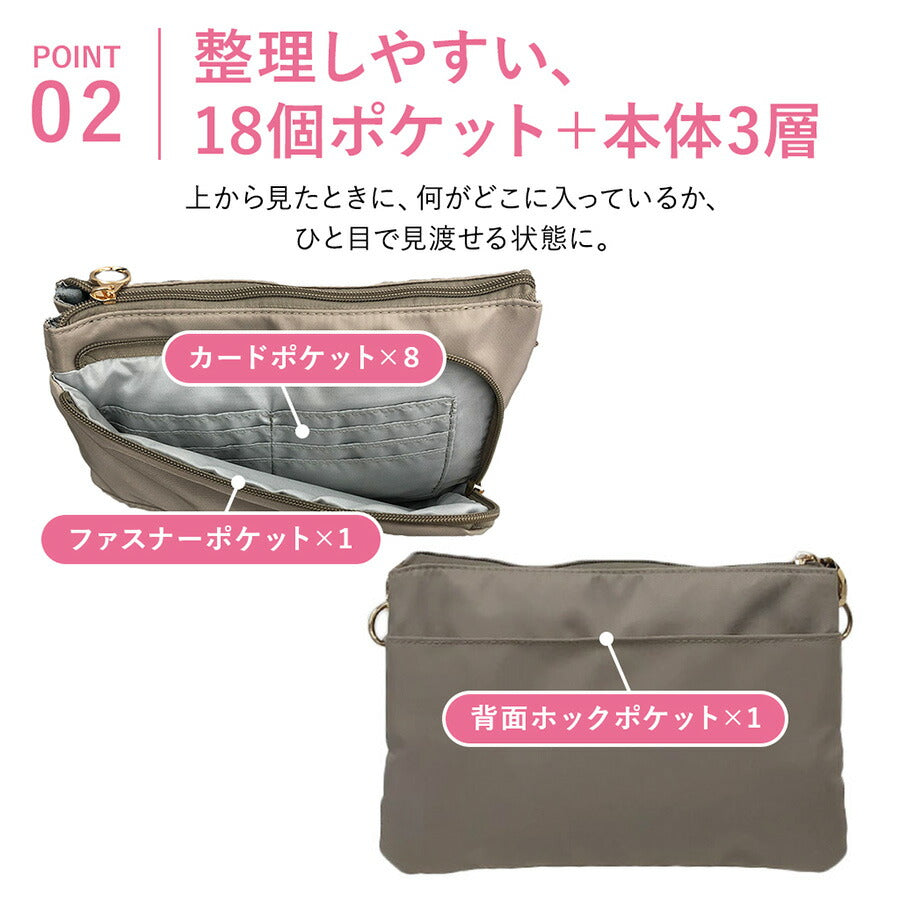 【美人収納】 4f03 ショルダーバッグ 西口理恵子さん監修 斜め掛け バッグインバッグ レディース 整理整頓 優美社 多機能 ブラック 使いやすい 便利 シンプル